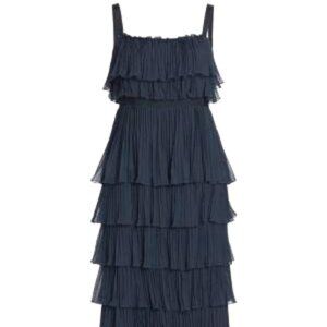 Cinq à Sept Eliane Pleated Tier Midi Dress 8 Indigo Blue